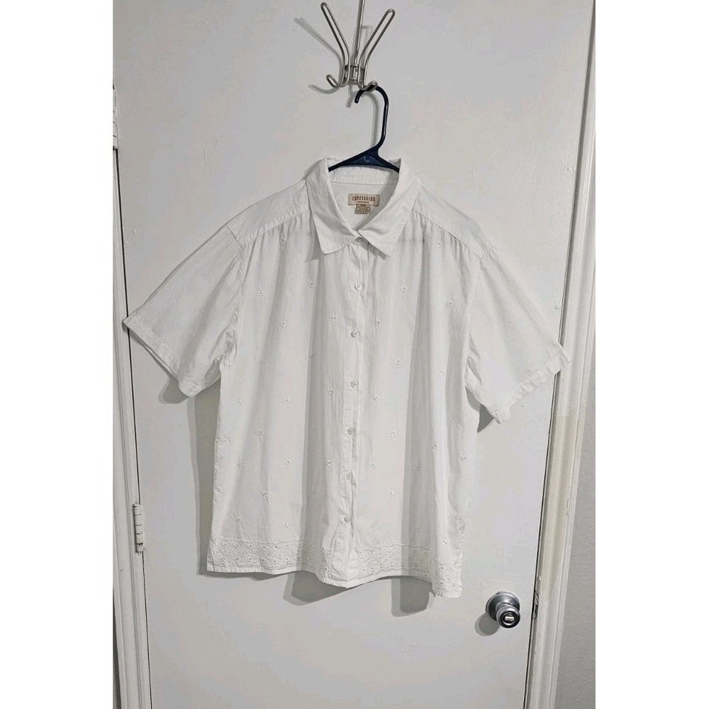 VTG Crossroads Eyelet Button‎ Down Shirt 20W White Casual Minimalist Classic